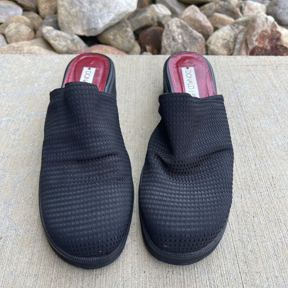 Donald J Pliner Mules Women 8 M Black Woven Textile Slip On Shoes Spain